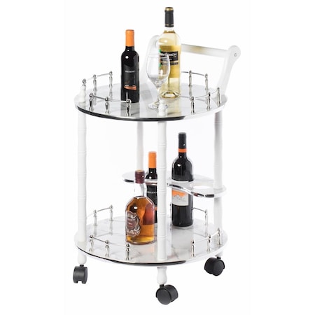 Kd 19 x 30 in. Round Wood Serving Bar Cart w/2 Tier Shelves & Rolling Wheels, Silver, White & Gray KD3726586